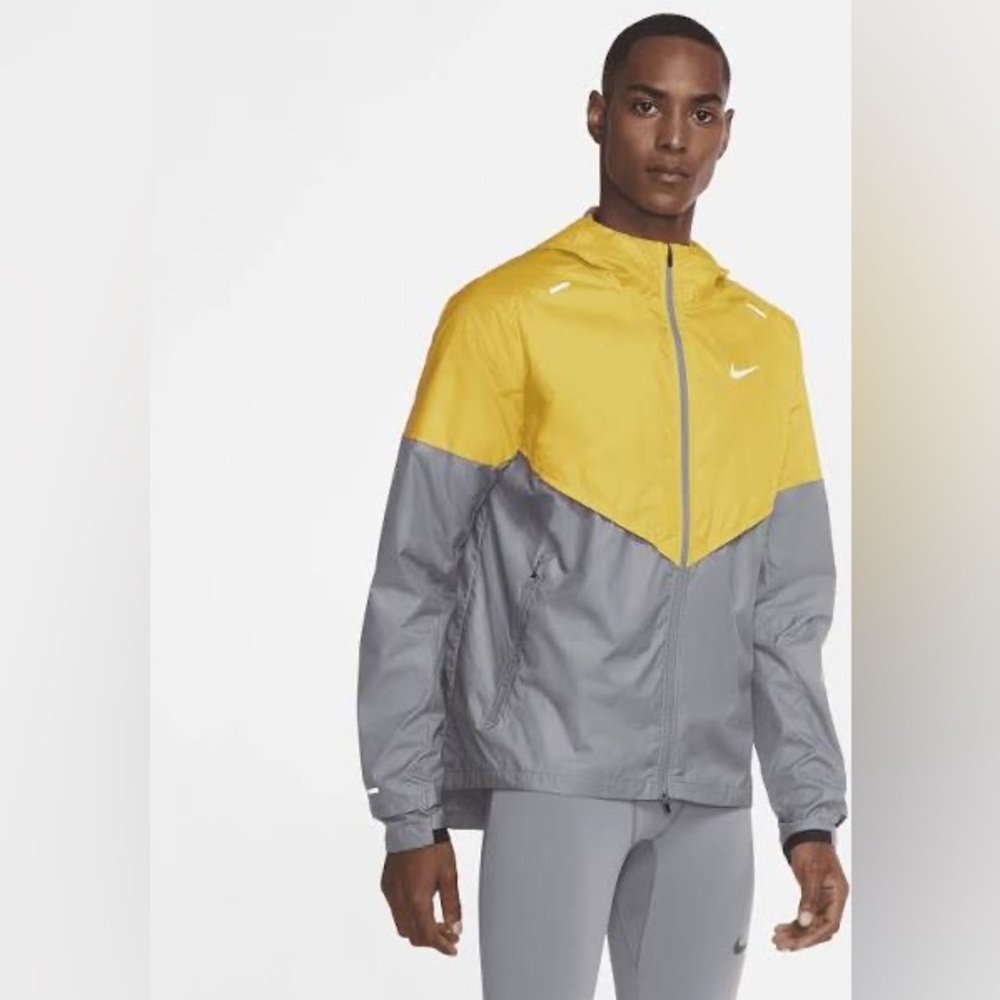 Nike Shieldrunner Yellow Grey Full Zip Running Jacket CU5349 743 Men’s sz Large
